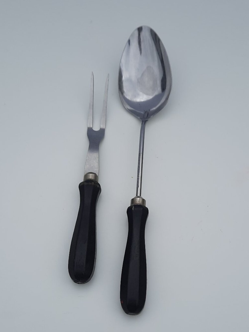 Vintage Flint Arrowhead Stainless Serving Spoon Black Handle & Meat Carving Fork